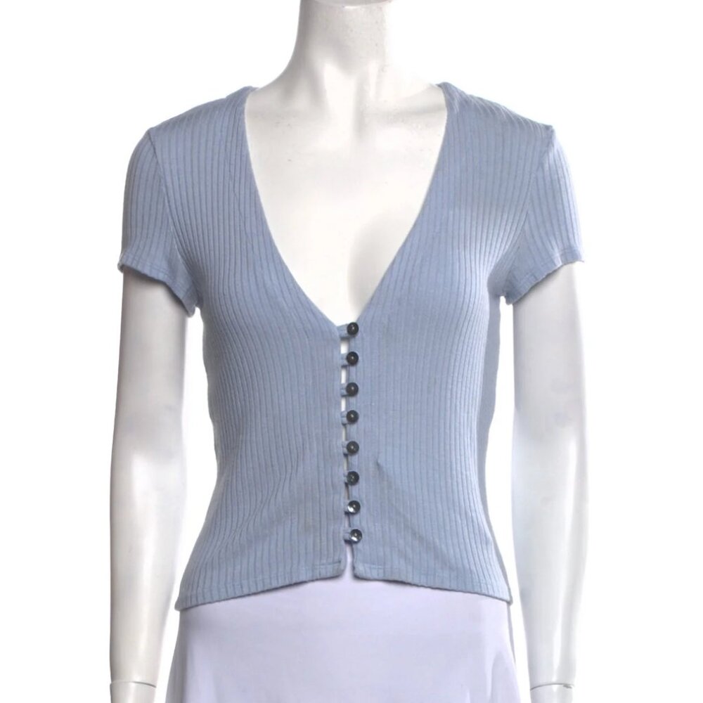 Reformation Blue Button Down Ribbed Shirt